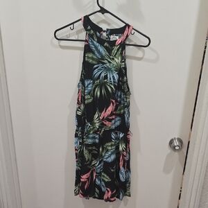 Francesca's Blue Rain Leaf Print Romper